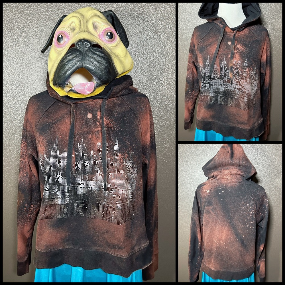 Bleached out, DKNY, beaded skyline hoodie!!